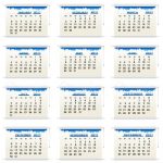 Set of Twelve Monthly Calendar Sheets